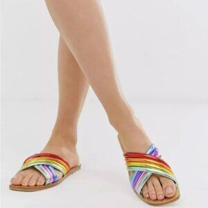 Like New Asos Rainbow Metallic Sandal Flats sz
